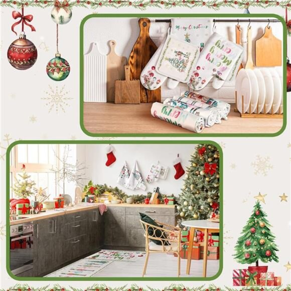 10 Pcs Winter Oven Mitts Pot Holders Kitchen Rug and Towel Set Absorbent Towels - Picture 6 of 7